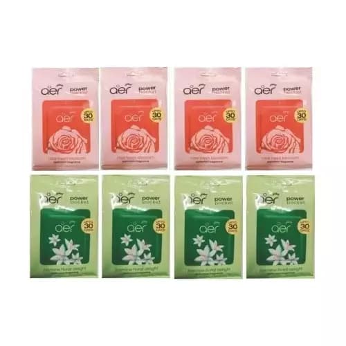 Godrej Aer 4 X Rose Fresh Blossom, 4 X Jasmine Floral Delight Aer Power Pocket Blocks (Pack of 8)