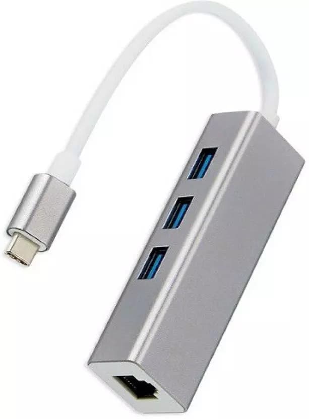 Techut 3 Ports USB 3 .0 Type C 3.1 USB Hub For Rj45 Ethernet Lan Adapter White