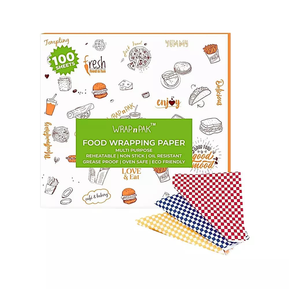 WRAP n PAK Wrapping Paper 100 Sheets Chequered 11x12 Inch (27.94x30.48 cm) Reheatable, (Pack of 10 Pcs)