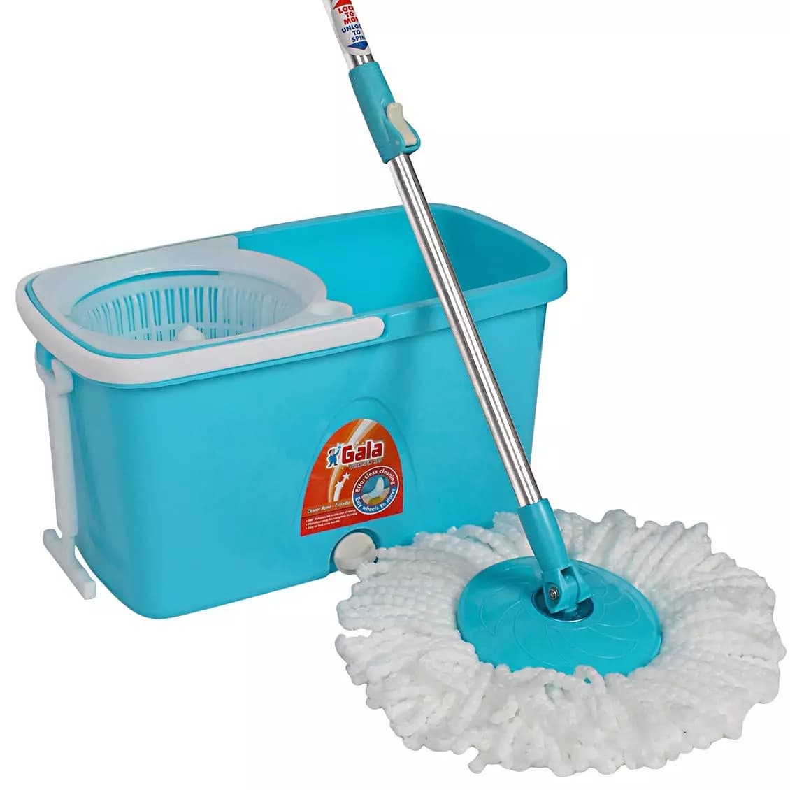 Gala 152710 Plastic Spin Mop with Easy Wheels, Microfibre Refill and Water Outlet (Blue and White)