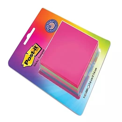 3M 3x3 inch Assorted Sticky Notes Cube Pack of 2 (200 Sheets Per Pack), 400 Sheets