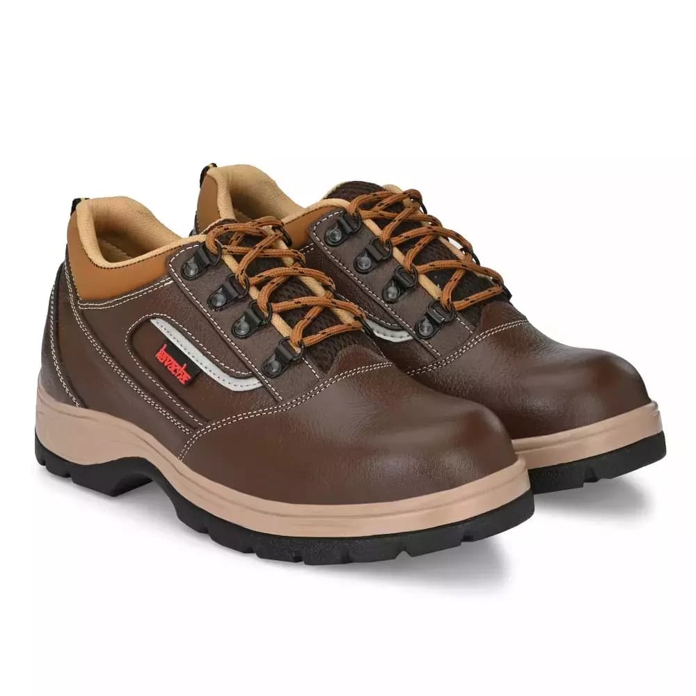 Kavacha Steel Toe Safety Shoes Leather High Ankle Rubber Sole Size UK 7 Brown, S122