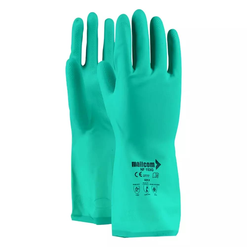 Mallcom Flock Lined Seamless Nitrile Gloves Green Size 9, NF153G (Pack of 1 Pair)