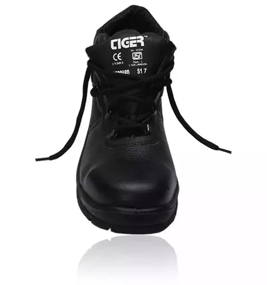 Tiger Steel Toe Safety Shoes High Ankle PU Black Size UK 12, Leopard S1BG