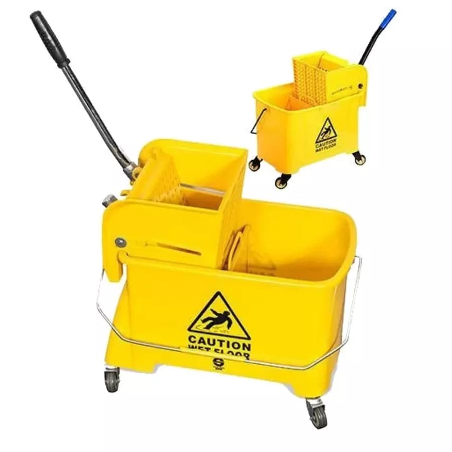 GENERIC Plastic Single Bucket Mop Wringer Trolley with Wheels 20 L Yellow