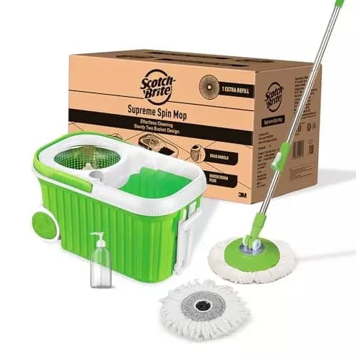 Scotch-Brite Plastic & Steel 2N Microfiber Refills Spin Mop Head and Handle Green