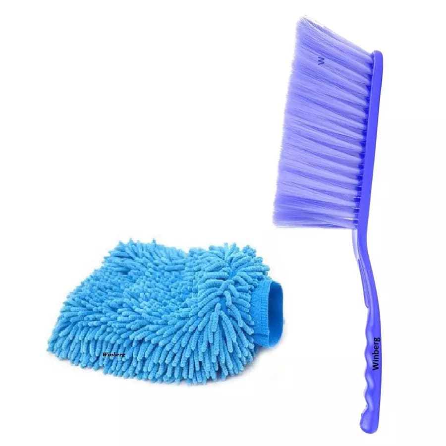 Winberg Large Microfiber Blue/Purple Multipurpose Cleaning Duster, Brush+Gloves (Pack of 2)