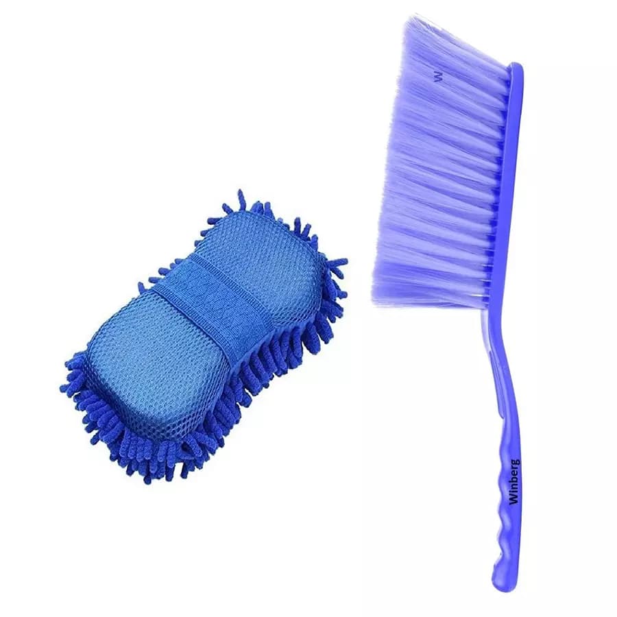 Winberg Large Microfiber Blue/Purple Multipurpose Cleaning Duster, Brush+Sponge (Pack of 2)