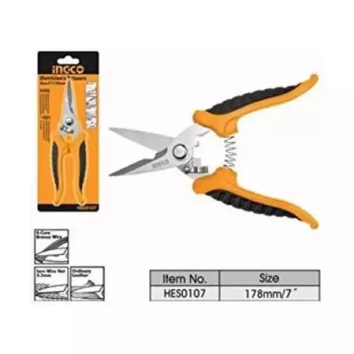 Ingco HES0187 Electrician's Scissors Yellow & Black, 178 mm