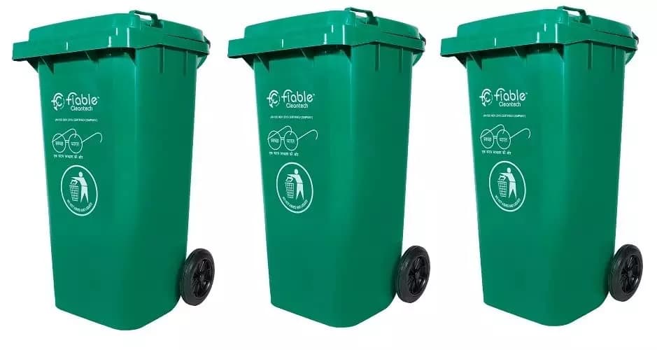 Fiable 120 L Green HDPE Wheel Dustbin 3 Pcs