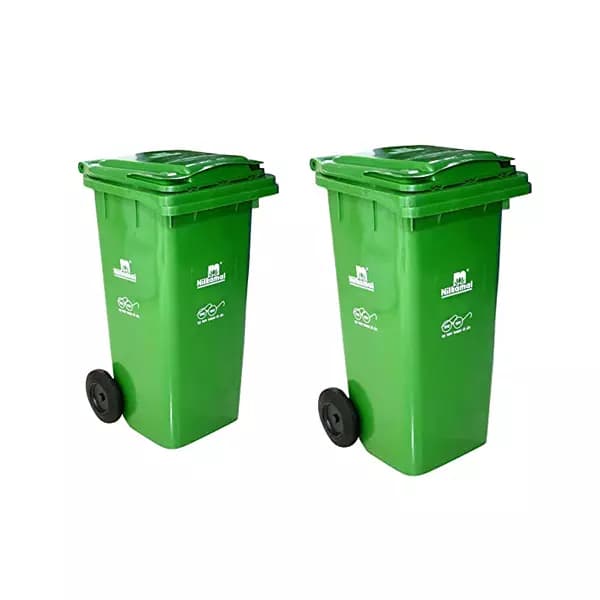 Nilkamal 120 L Green Plastic Dustbin With Wheel (Pack of 2)