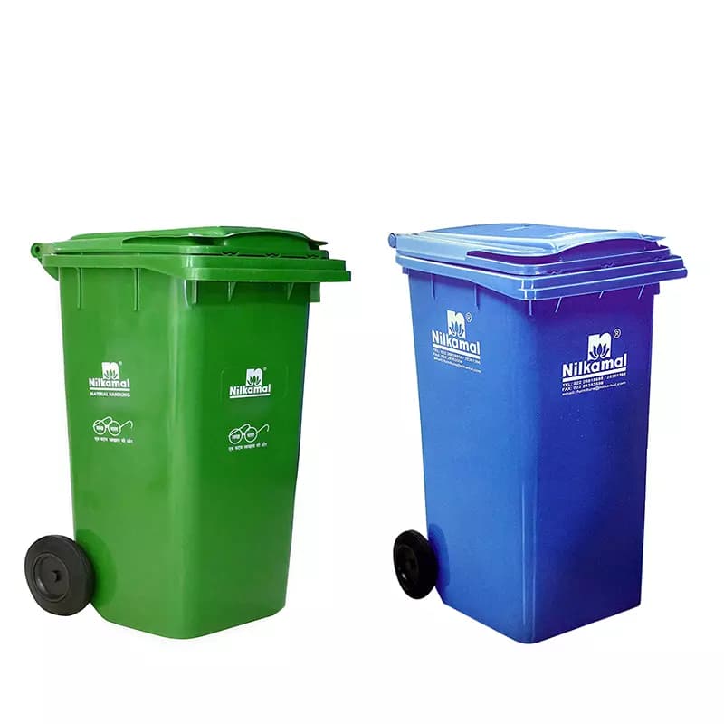 Nilkamal 240 L Blue and Green Plastic Dustbin With Wheel (Pack of 2)