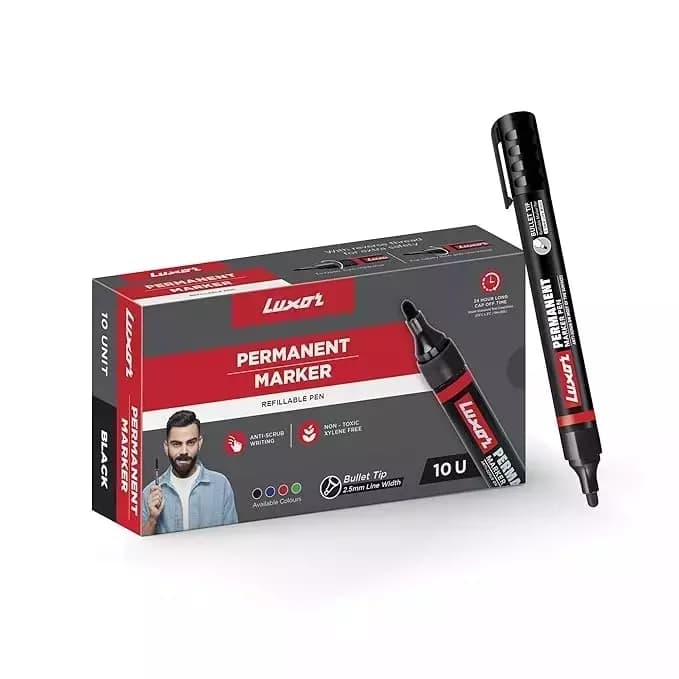 Luxor 1222 Refillable Permanent Bold Marker - Black (Pack of 50)