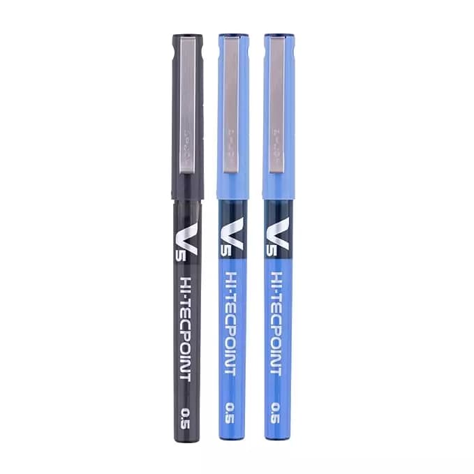Pilot Hi-Tecpoint V5 0.5 mm Extra Fine Point Liquid Ink Roller Ball Pen, 2 Blue, 1 Black (Pack of 3)