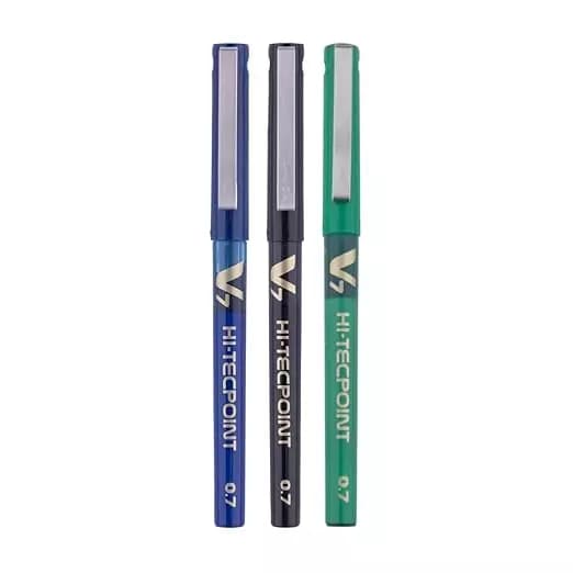 Pilot Hi-Tecpoint V7 0.7 mm Fine Point Liquid Ink Roller Ball Pen, 1 Blue, 1 Black, 1 Red (Pack of 3)