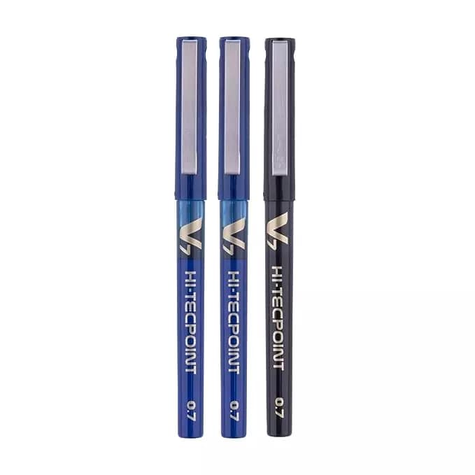 Pilot Hi-Tecpoint V7 0.7 mm Fine Point Liquid Ink Roller Ball Pen, 2 Blue, 1 Black (Pack of 3)