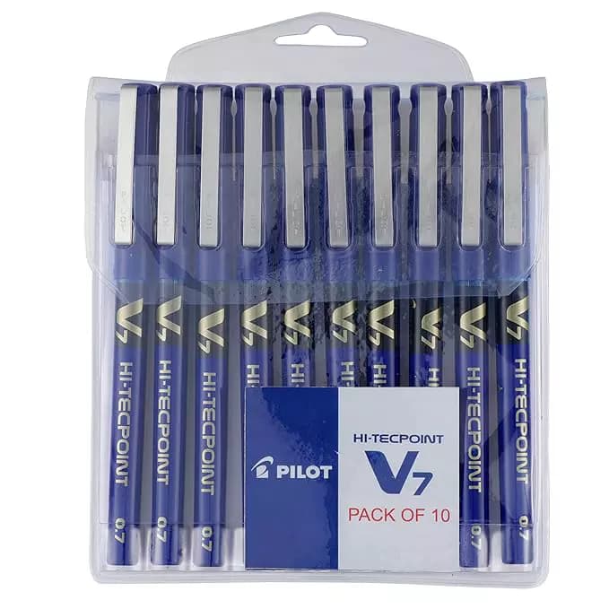 Pilot Hi-Tecpoint V7 0.7 mm Fine Point Liquid Ink Roller Ball Pen, Blue (Pack of 10)