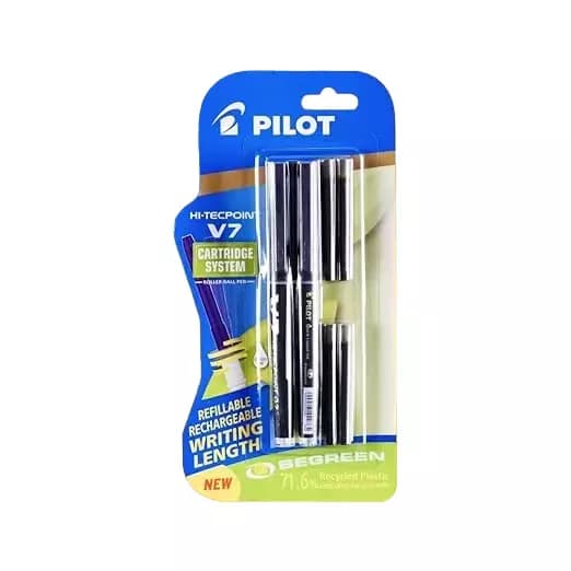 Pilot Hi-Tecpoint V7 0.7 mm Fine Point Roller Ball Pen with Cartridge System, 2 Black Pens, 4 Cartridges (Pack of 6)