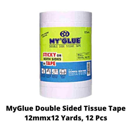 MyGlue Double Sided Tissue Tape - 12mmx12 Yards, (1/2 inch) 12 Pcs