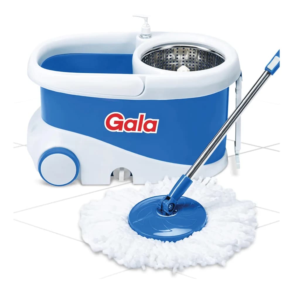 Gala 142651 Jet Spin Mop with Handle and Steel Winger Bucket, and 2 Microfiber Refills White
