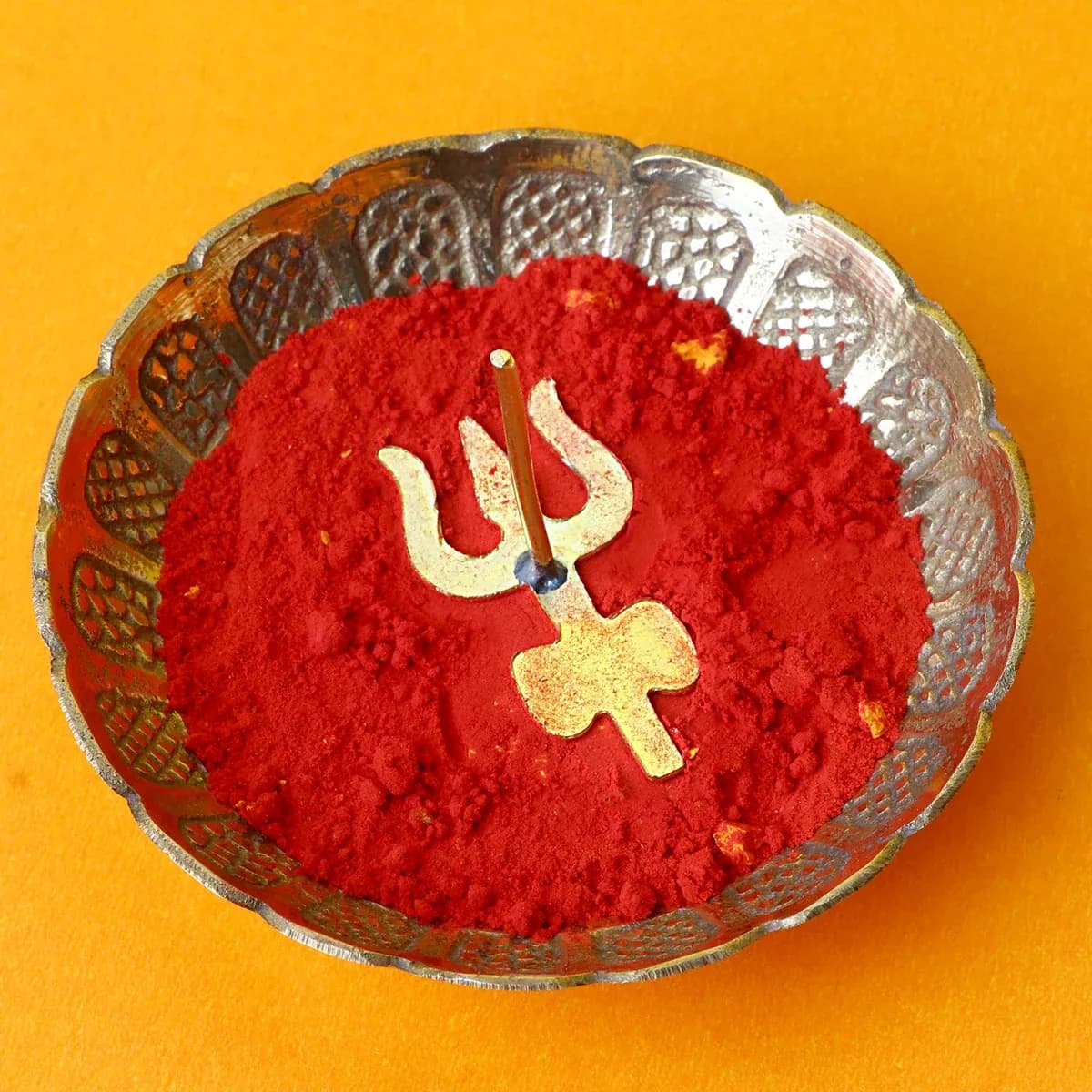 Brass Trishul with Damru Tilak Stamp
