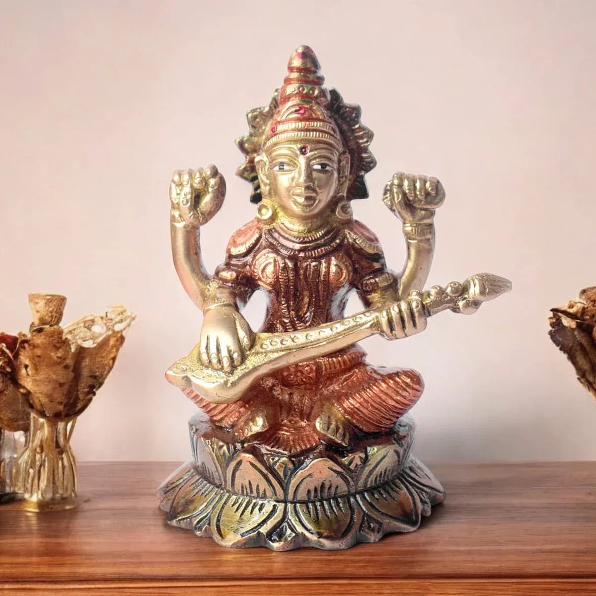 4.7 Inch Brass Saraswati Statue