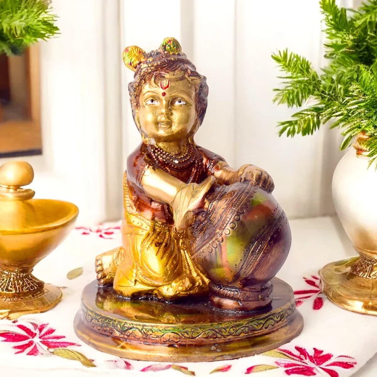 5.5 Inch Handcrafted Brass Bal Gopal Makhan Chor Statue