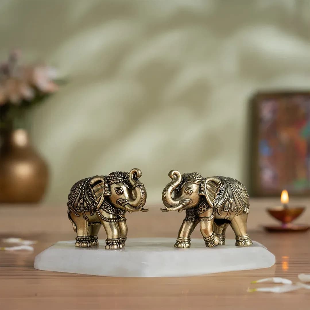 Brass Trunk-Up Elephant Statue Pair (2 Inch)