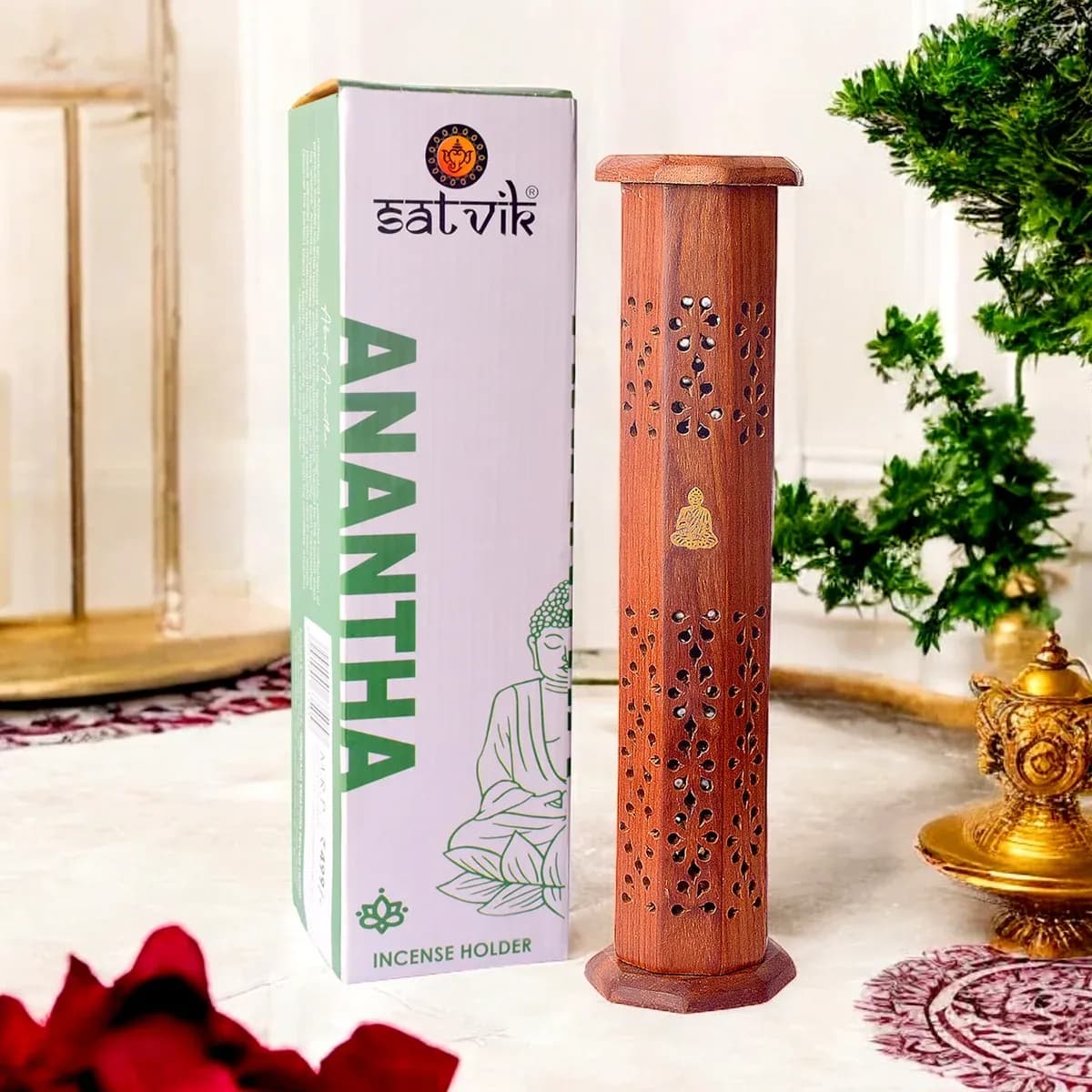 Handcrafted Wooden Standing Incense Holder for Pooja and Home Decor