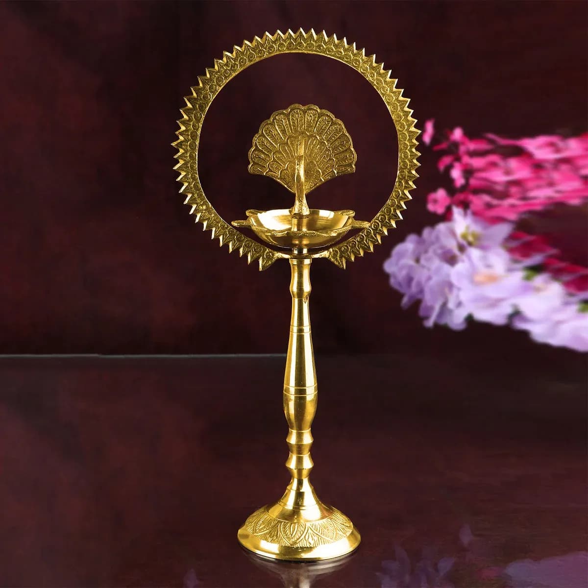 9-9.5 Inch Brass Mor Kiran Style Kerala Diya