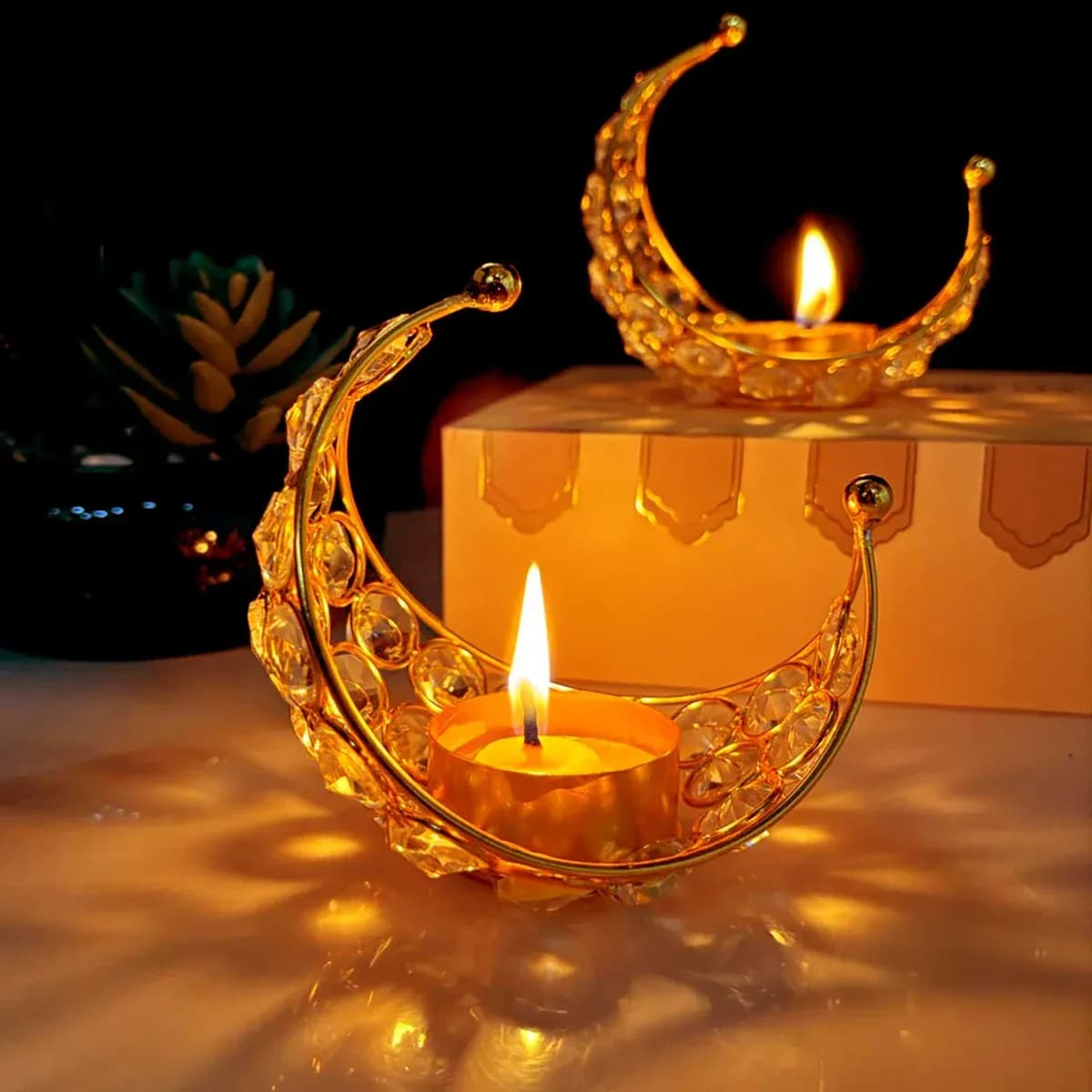 Pure Brass Moon Crystal Diya
