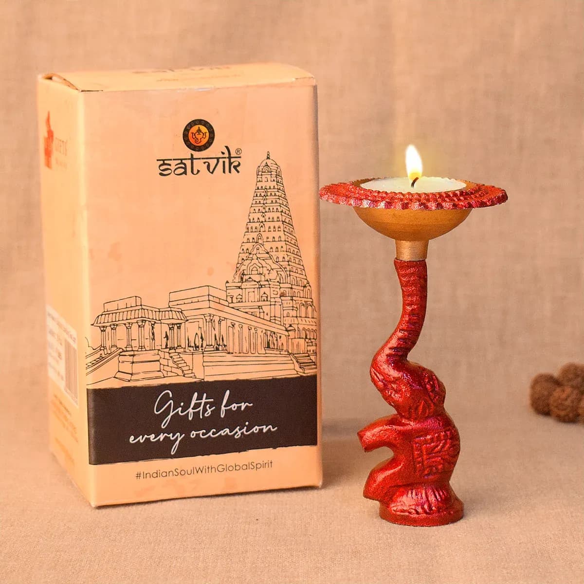 Multicolour Metal Elephant Diya Tealight Holder (Pack of 2)