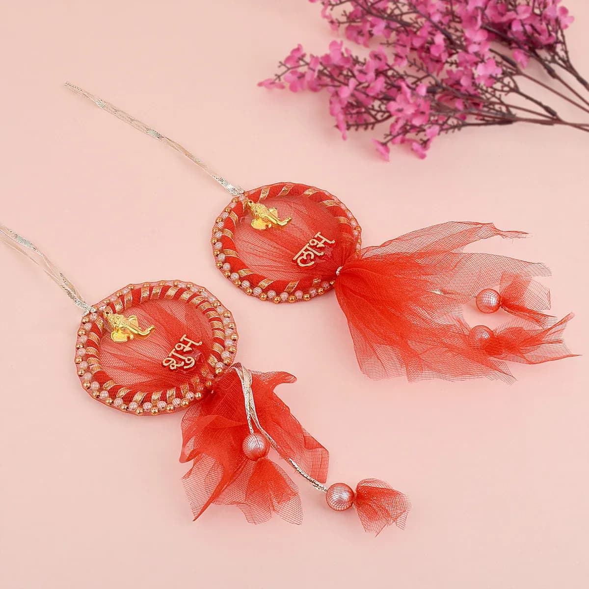 Net Fabric Shubh Labh Side Door Wall Hangings