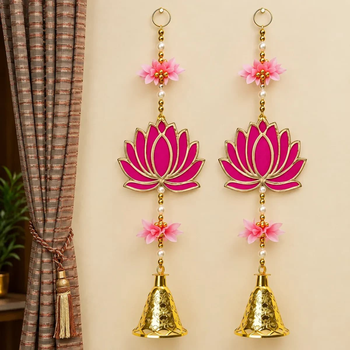 1 Tier Lotus Wall Hanging Backdrop with Bells and 1 Pair of Latkans