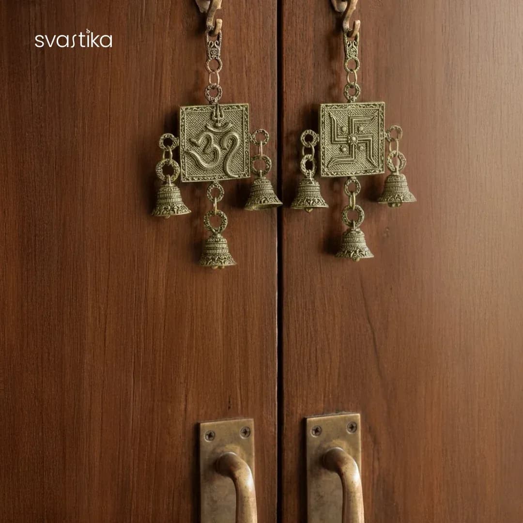Brass Om Swastik Latkan With Bells