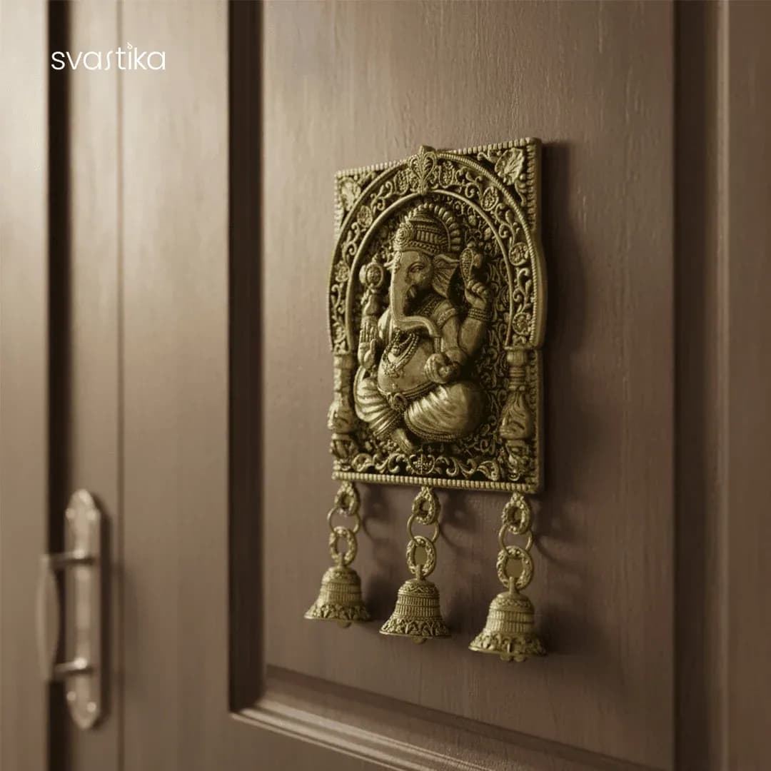 Brass Ganesh Square Frame Latkan with Bells