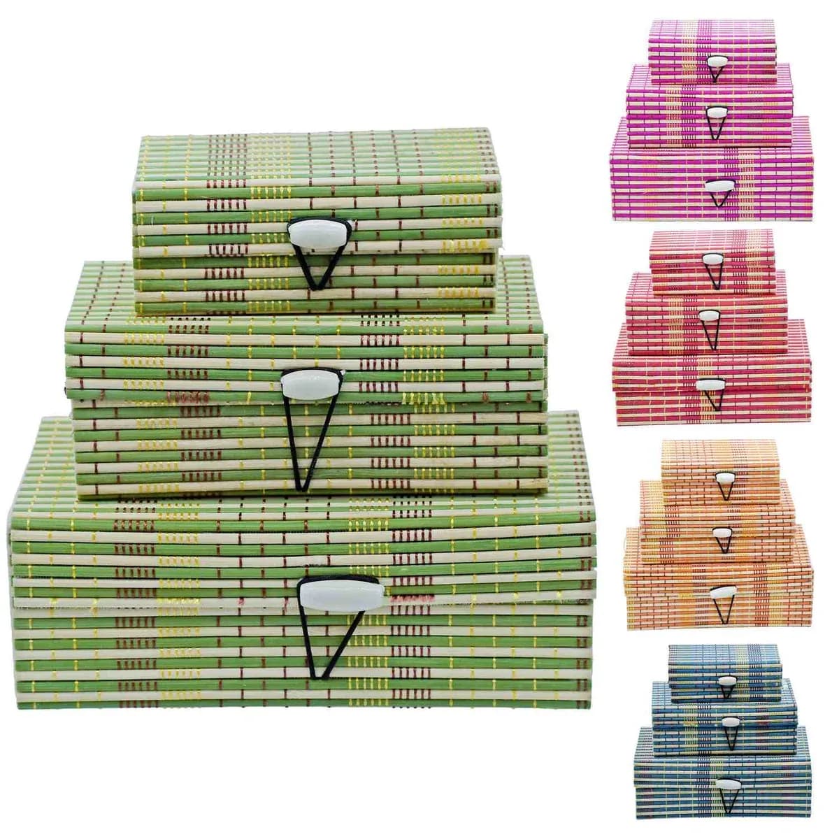 Bamboo Jewellery Box 3Pcs Set, Handcrafted Multicolour Storage Box