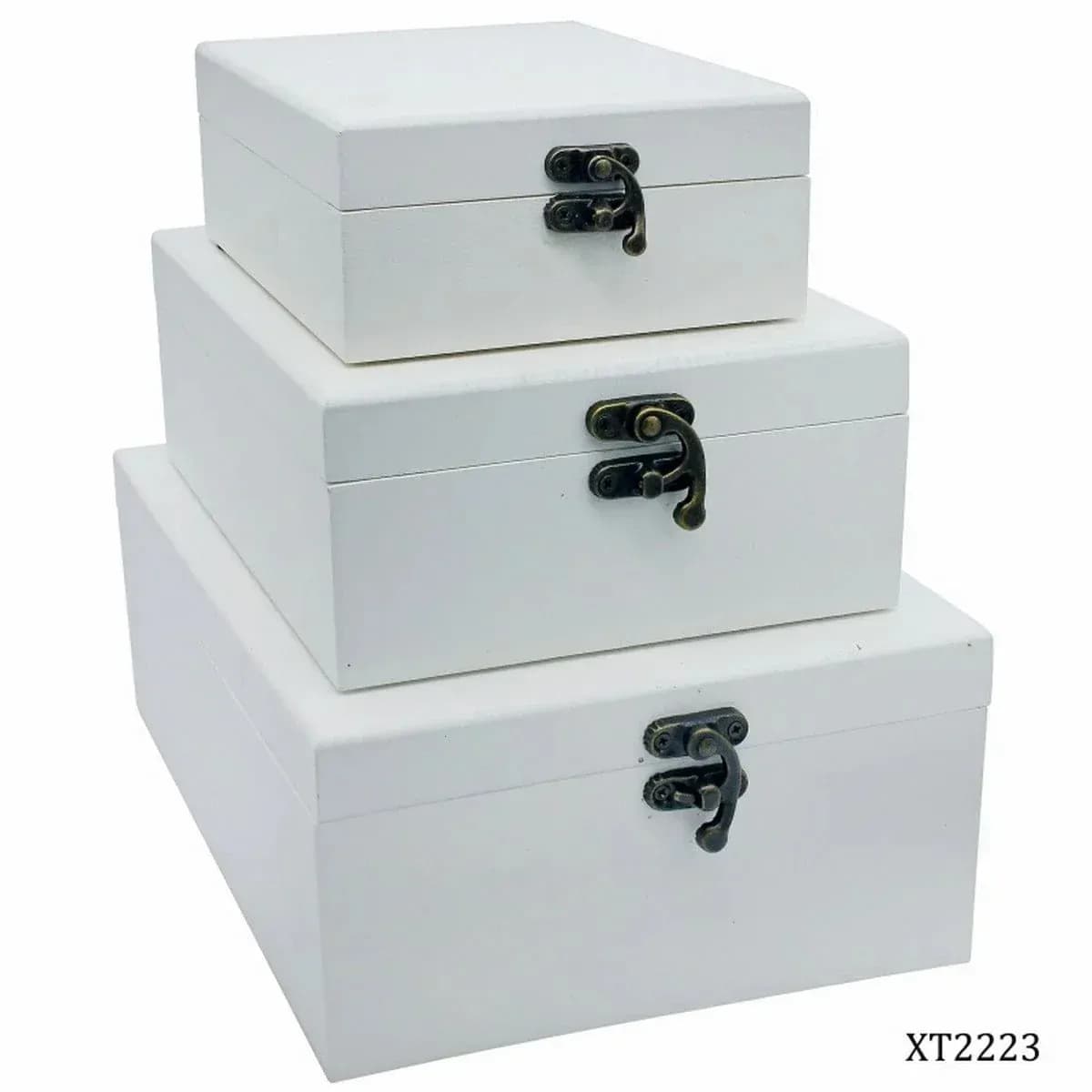 Wooden Empty Box 3pcs White With Mirror