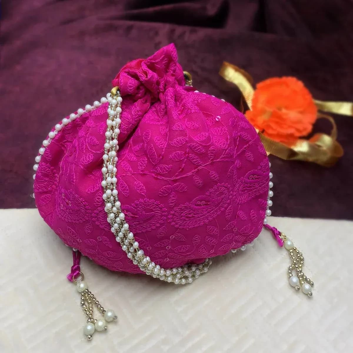 Ethnic Round Embroidered Potli Pouches