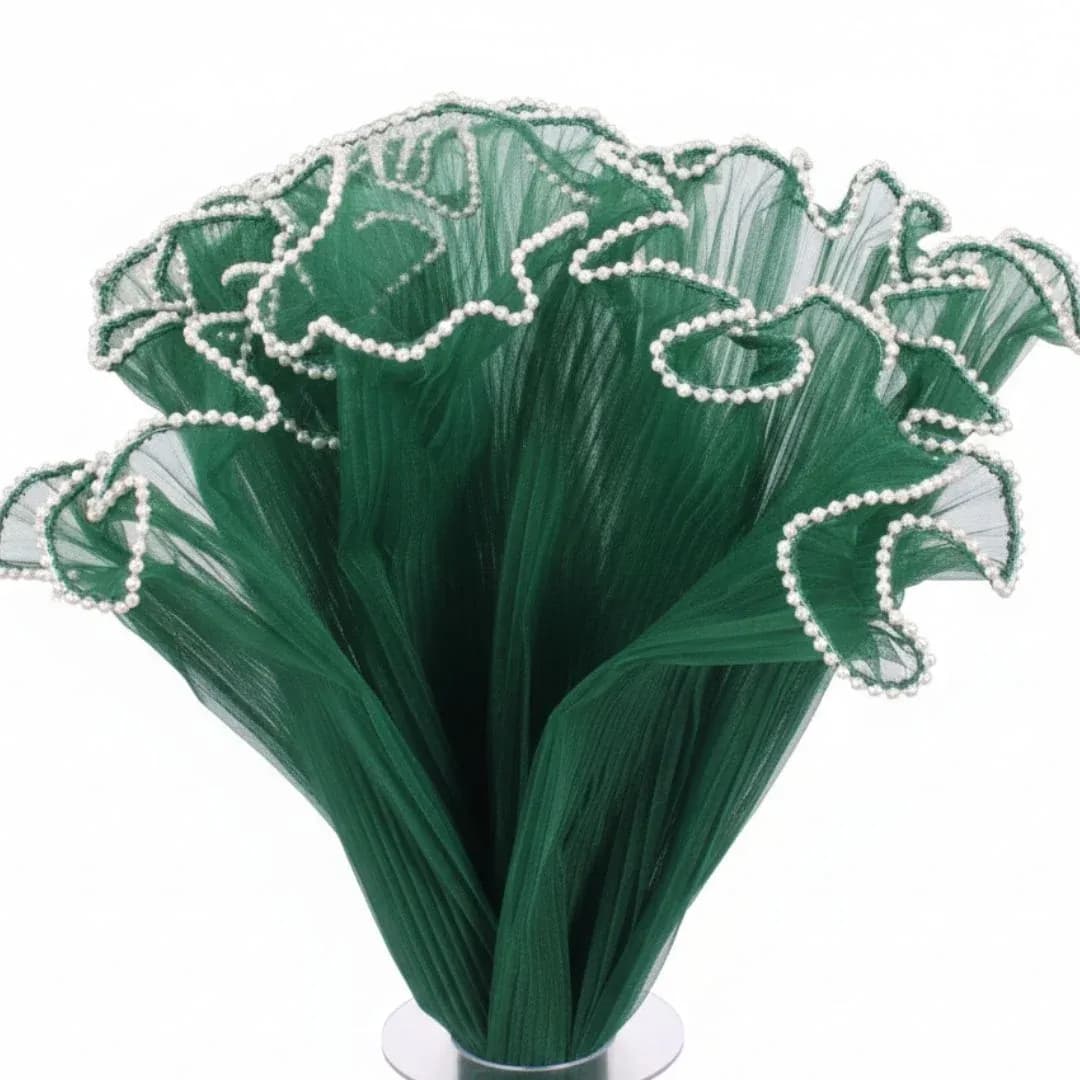 Dark Green Wrapping Paper Net Wrinkled with Pearl 64 cm long