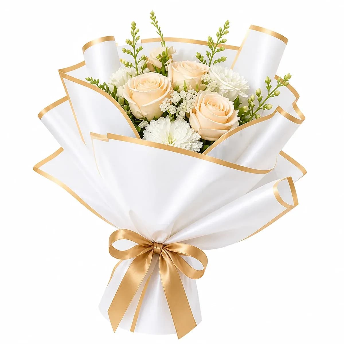 White Wrapping Sheets with Gold Border, Bouquet Wrapping Paper, 20 sheets, 59 x 57 cm
