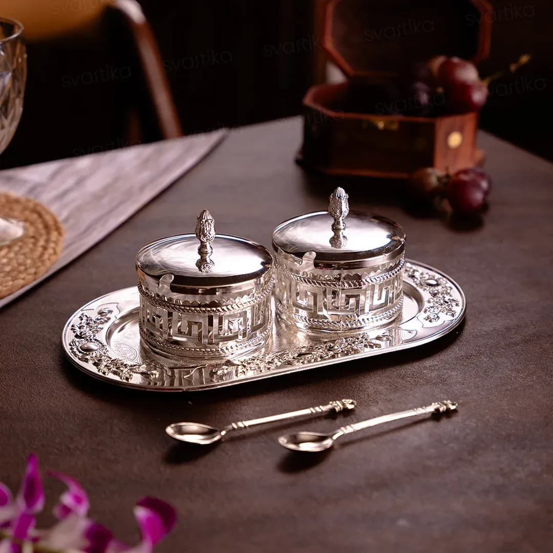 Mukhwas Tray Bowl Set for Serving - German Silver (11.2 Inch)