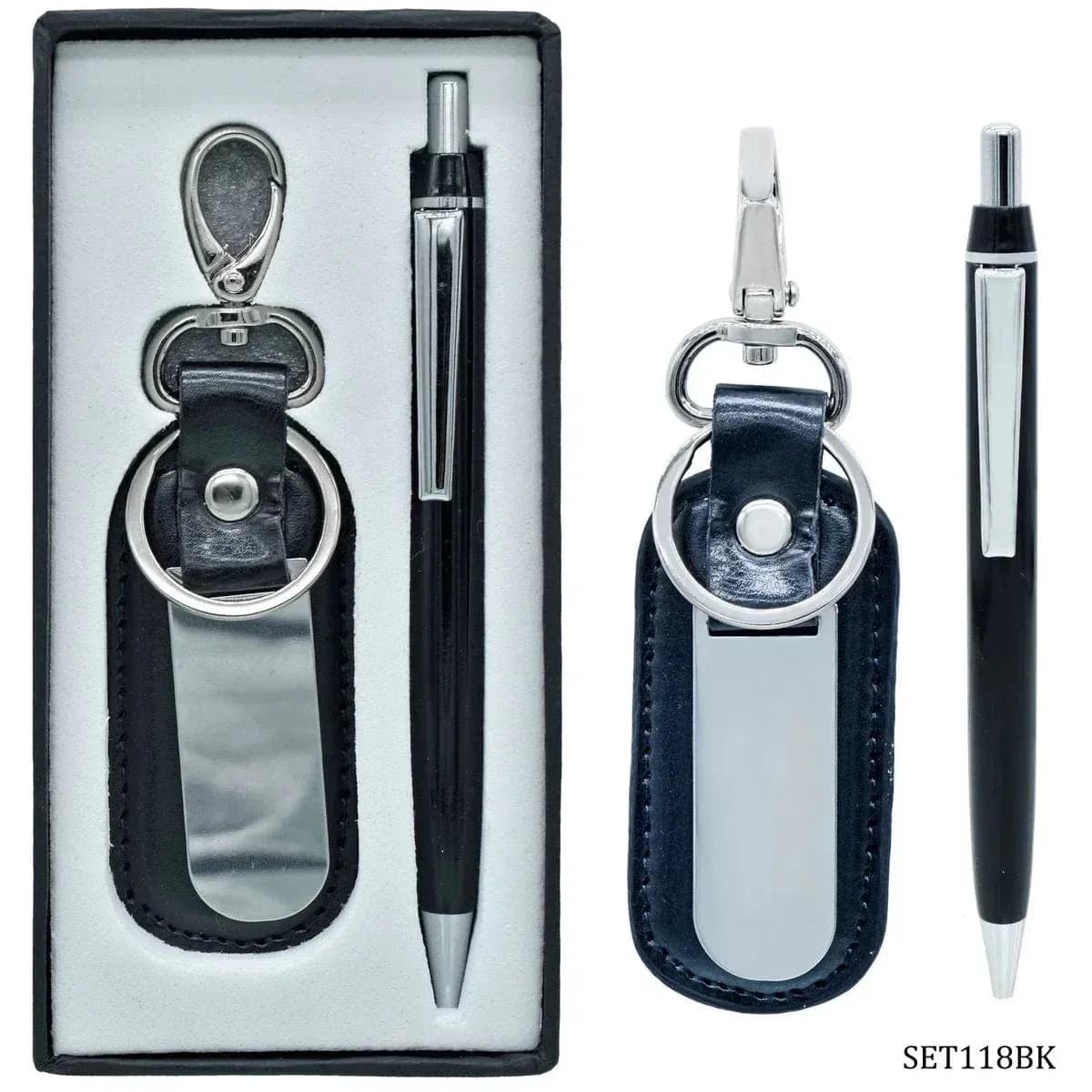 Black Keychain with Pen Gift Set