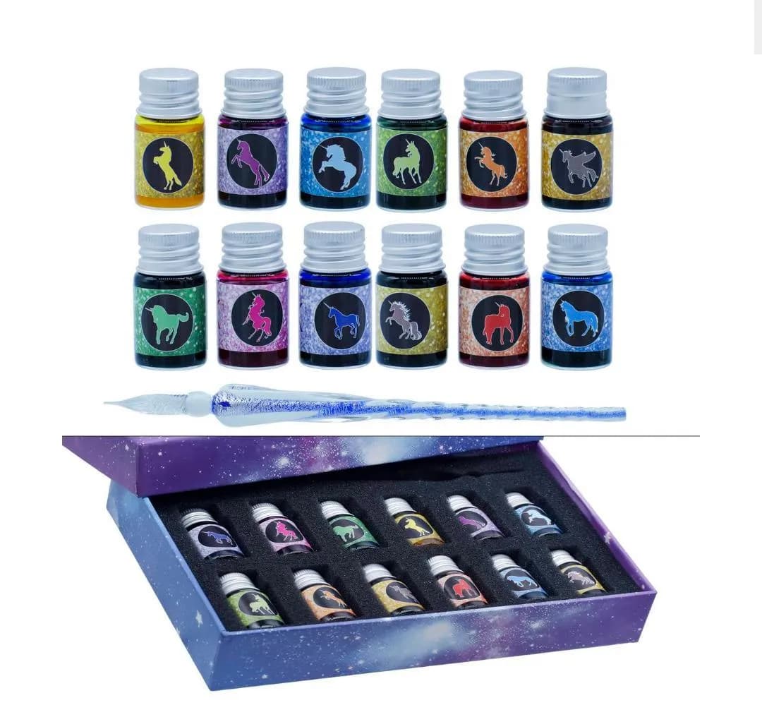 Crystal Fountain Pen Gift Box with 12 Ink Bottles