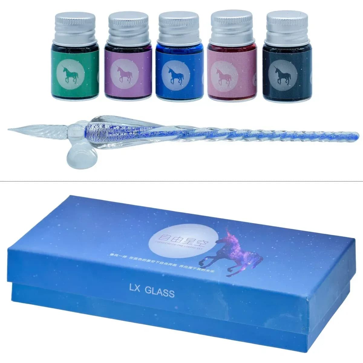 Crystal Fountain Pen Gift Box with 5 Ink Bottles