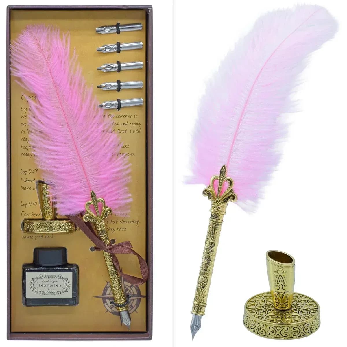 Feather Fountain Pen Gift Box Set, 8 Pcs