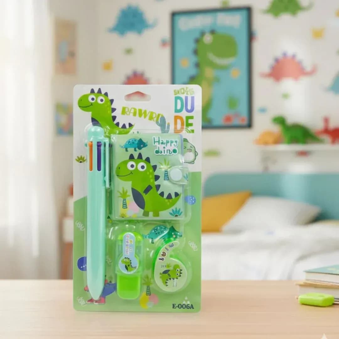 Dinosaur Kids Stationery Gift Set, Dino Notebook, Pen, Sharpener Kit