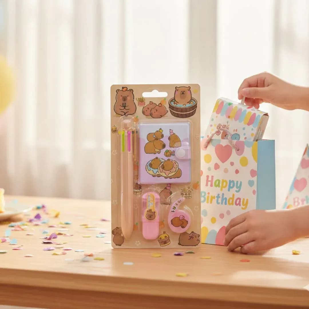 Capybara Cute Stationery Gift Set, Mini Notebook, Pen & Eraser Kit