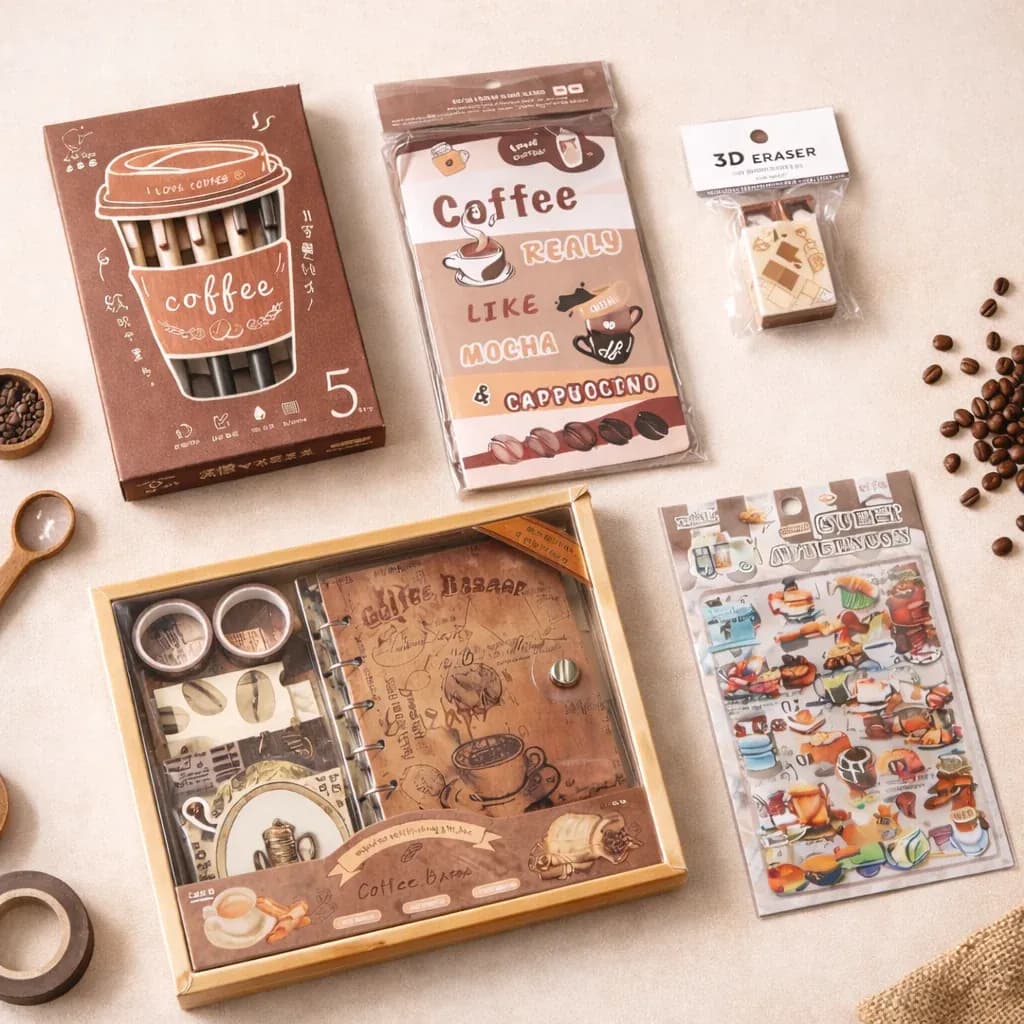 Coffee Theme Journaling and Stationery Kit, 5 Pcs