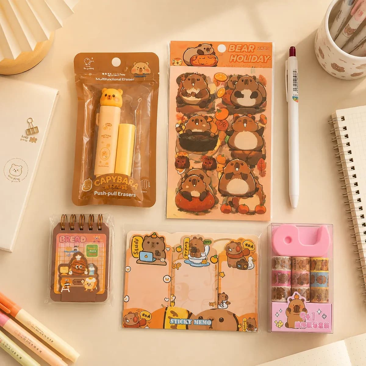 Capybara Stationery Set, 6 Pcs